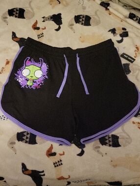 Hot Topic Invader Zim GIR Doom Soft Black Shorts with Lavender Trim JUNIORS 3XL